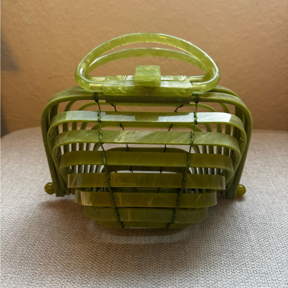 Green Acrylic Cage Top Handle Bag | Retro Lucite Statement Handbag